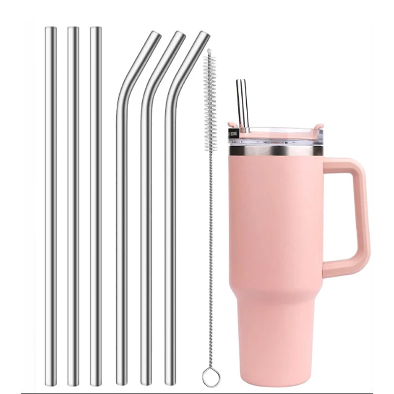 10mm Wide 12 Inch Reusable Stainless Steel Straw, 6pcs Large Straws with Cleaning Brush for Stanley Cup Accessories